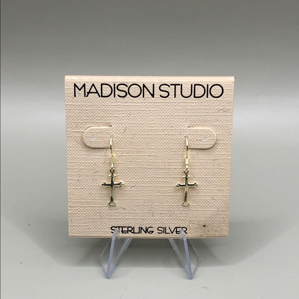 Gold Over Sterling Silver 925 Dainty Lightweight Cross Earrings Casual Everyday